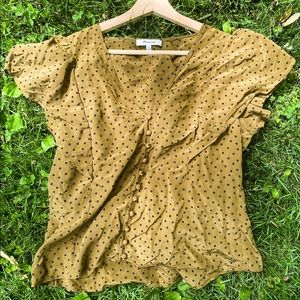 Silk Carmelina Flutter-Sleeve Top in Polka Dot